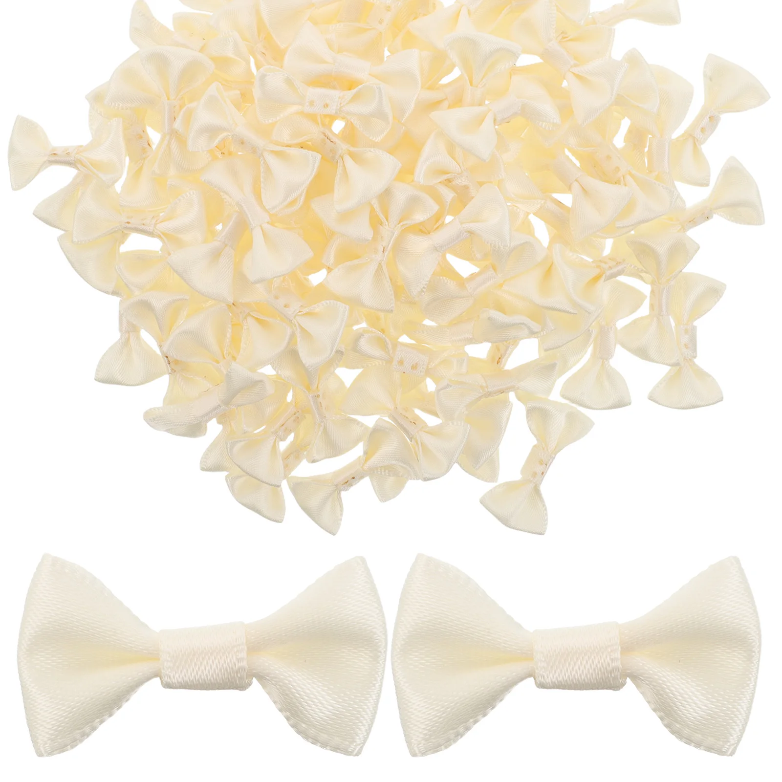 

200pcs Mini Ribbon Bows 3Cm Small Craft Bows For Hair Diy Wedding Party Ornament Beige Satin Fabric Bowknots Polyester Sewing