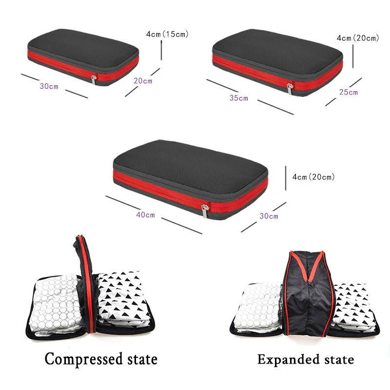 Travel Compression Packing Cubes With Shoe Bag Portable Folding Organizer Luggage Compressible Pouch Travel Storage Clothes Shoe