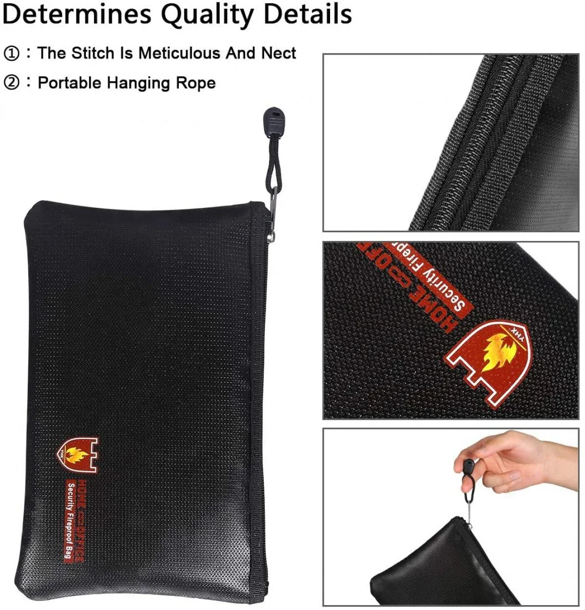 Sac à documents arrang, sacs d\'argent étanches, stockage en toute sécurité au feu, poudres avec fermeture éclair, porte-enveloppe pour fichier