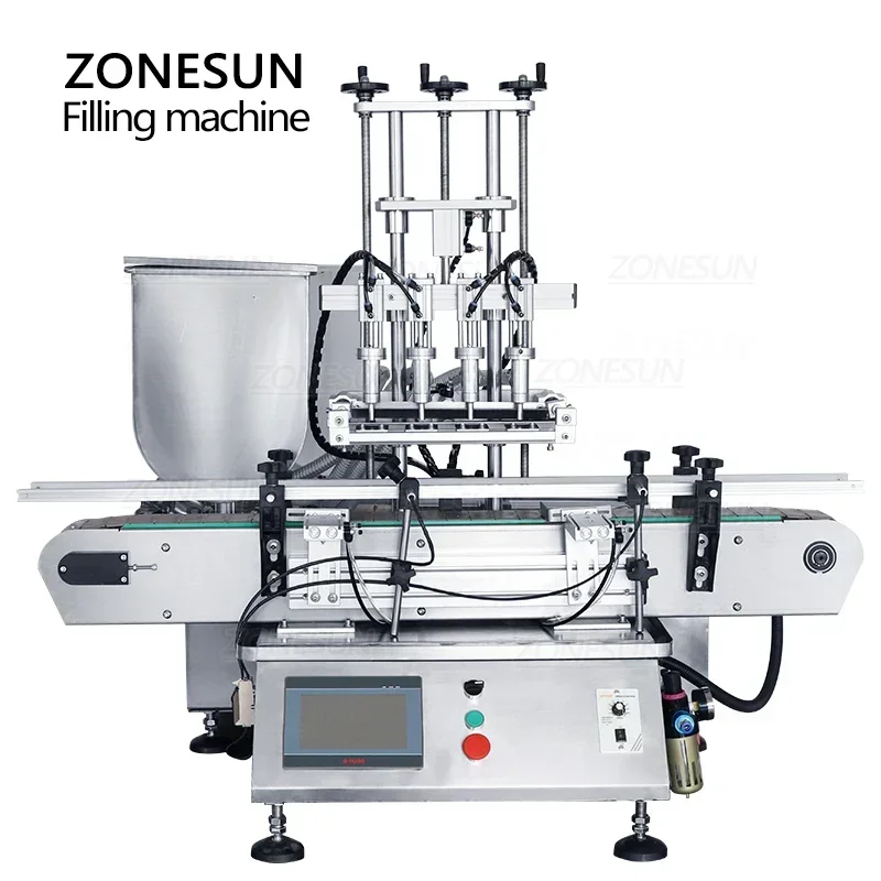 ZONESUN ZS-DTGT4T Tischplatte, automatisch, pneumatisch, 4 Köpfe, Honigpaste, Händedesinfektionsmittel, Flüssigkeitsflasche, kann Kolbenfüllmaschine