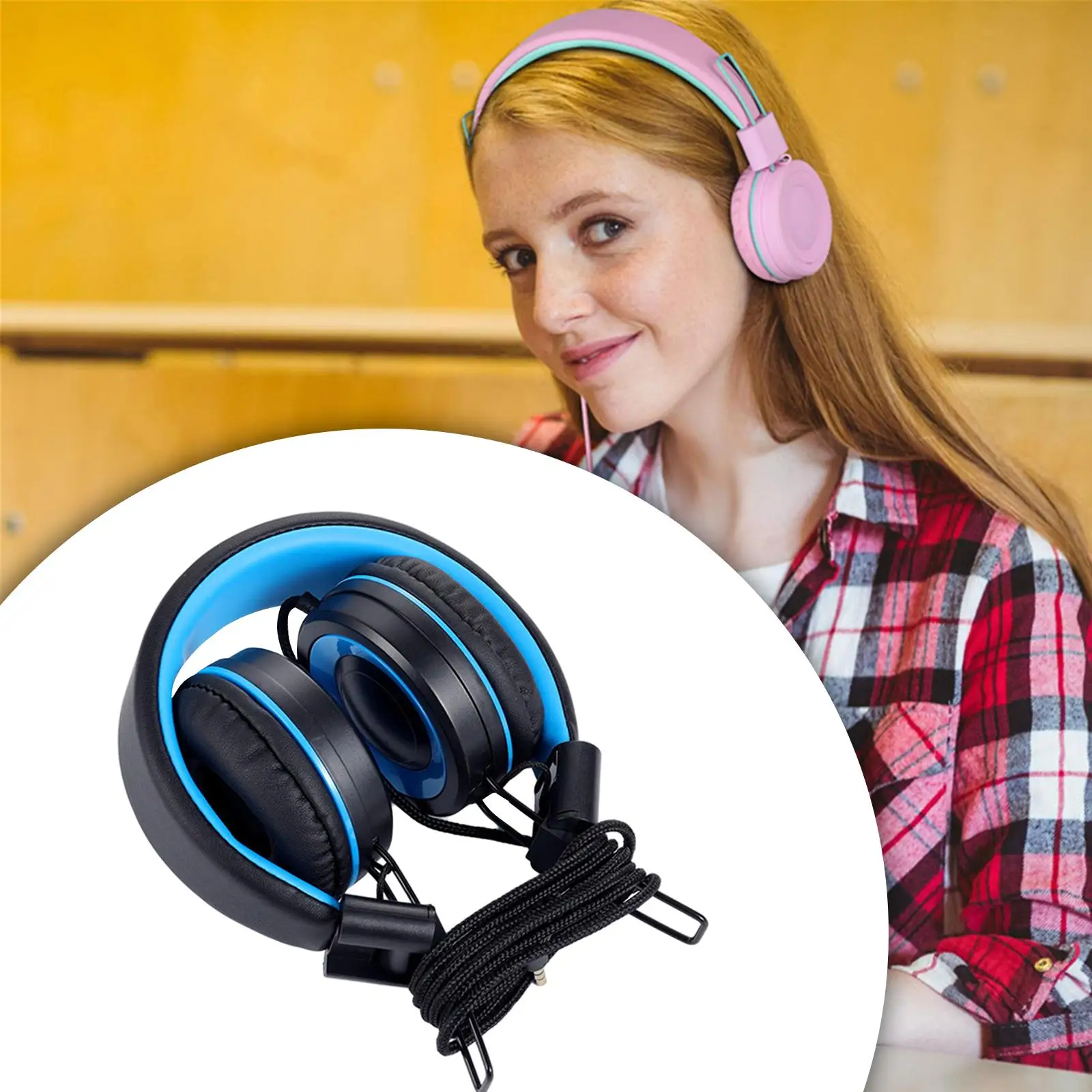 Headset 4.7ft Long Cord Adjustable Headband with Mic for Tablet Kids