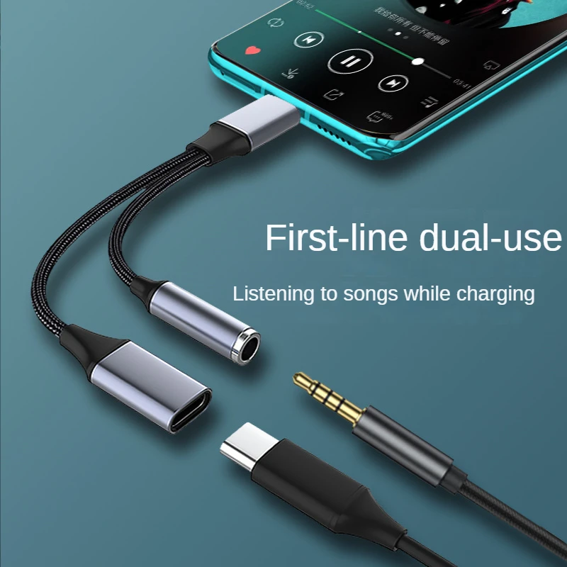 NNBILI 2in1 USB Type C to 3.5mm Headphone Audio Aux jack Adapter PD 60W Fast Charging Cable for iPhone 15 Samsung Xiaomi Macbook