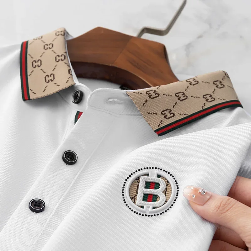 2026 Summer New Men's Short Sleeve Polo Shirt High-End Design Cooling Ice Silk Embroidered Breathable Tops