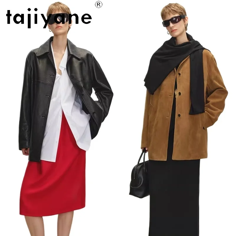 TAJIYANE 100% Cowhide / Suede Sheepskin Genuine Leather Jacket Women Casual Oversized Suit Coats 2026 Spring Woman Clothes 가죽자켓