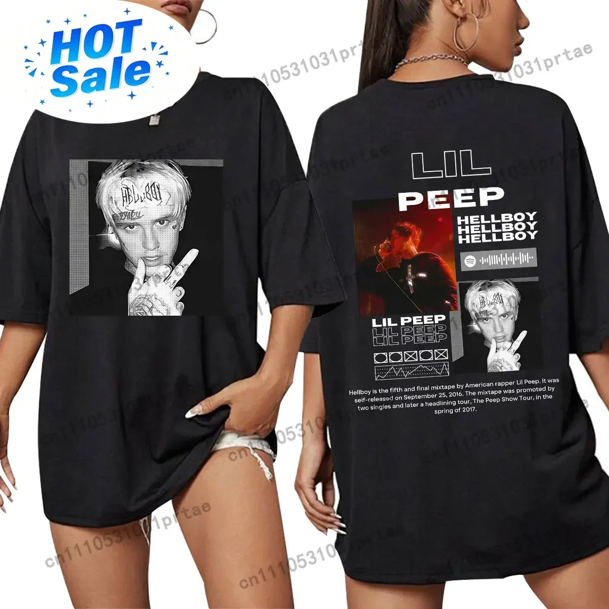Rapper Lil Peep T-Shirt Hellboy Crybaby Hip Hop Graphic T Shirt Men's Women Clothing Oversized Cotton Casual T-shirts Streetwear