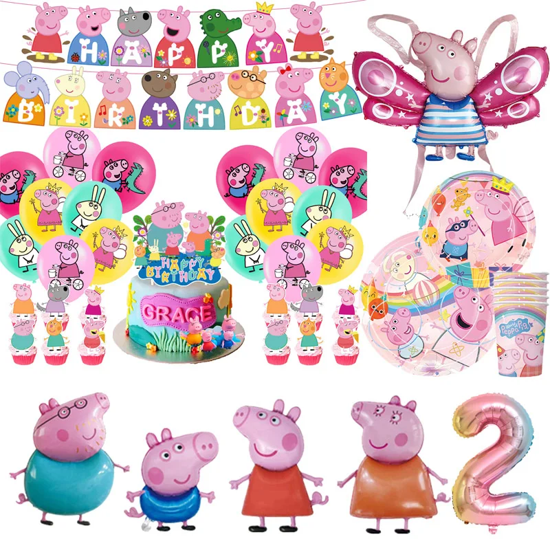 Decoração de Festa de Aniversário Peppa Pig, Balão da Família George Page para Eventos Infantis, Suprimentos de Mesa, Banner, Cenário, Presente, Chá de Bebê