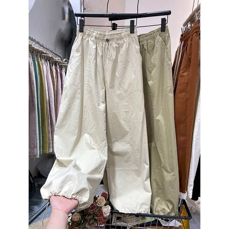 Parachute Pants for Streetwear Women Spring Summer Workwear American Style Vintage Elastic Waisted Trousers Casual Baggy Pants