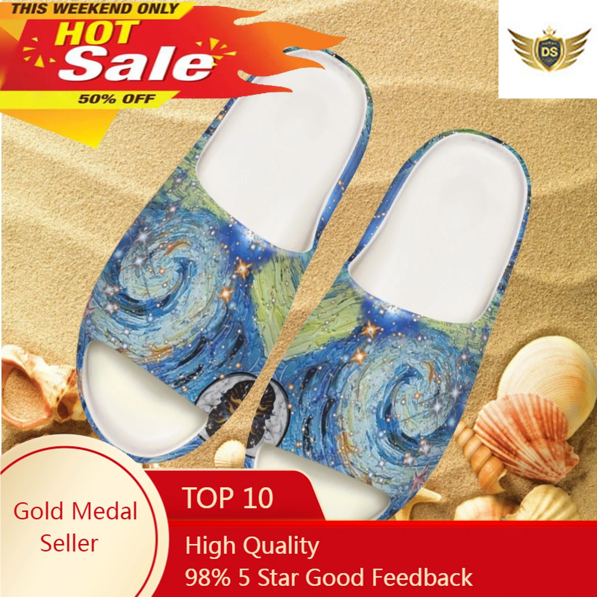 

Van Gogh Oil Paint Pattern Design Slippers Summer New Ladies Vacation Beach Sandals Home Non-slip Coconut Slippers