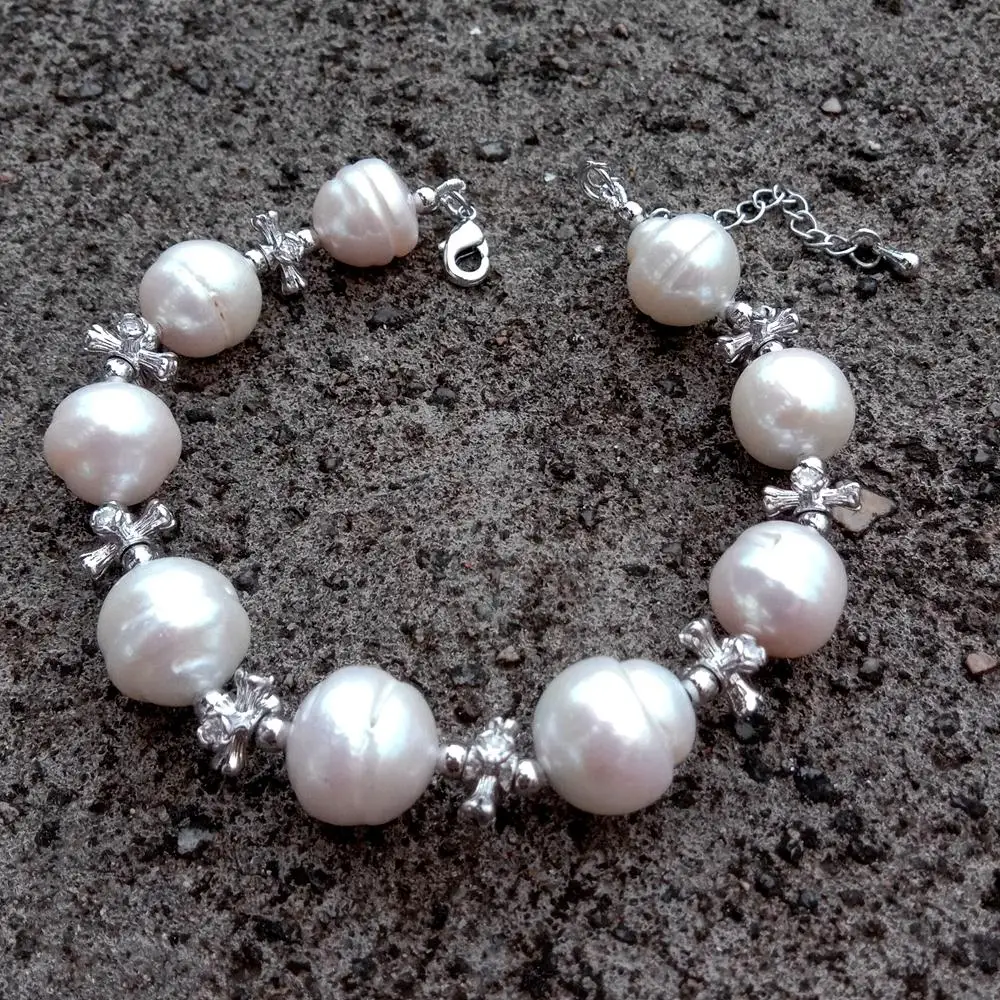 

YYGEM 11mm natural Cultured White round Pearl Beaded Bracelet Minimalism Jewelry