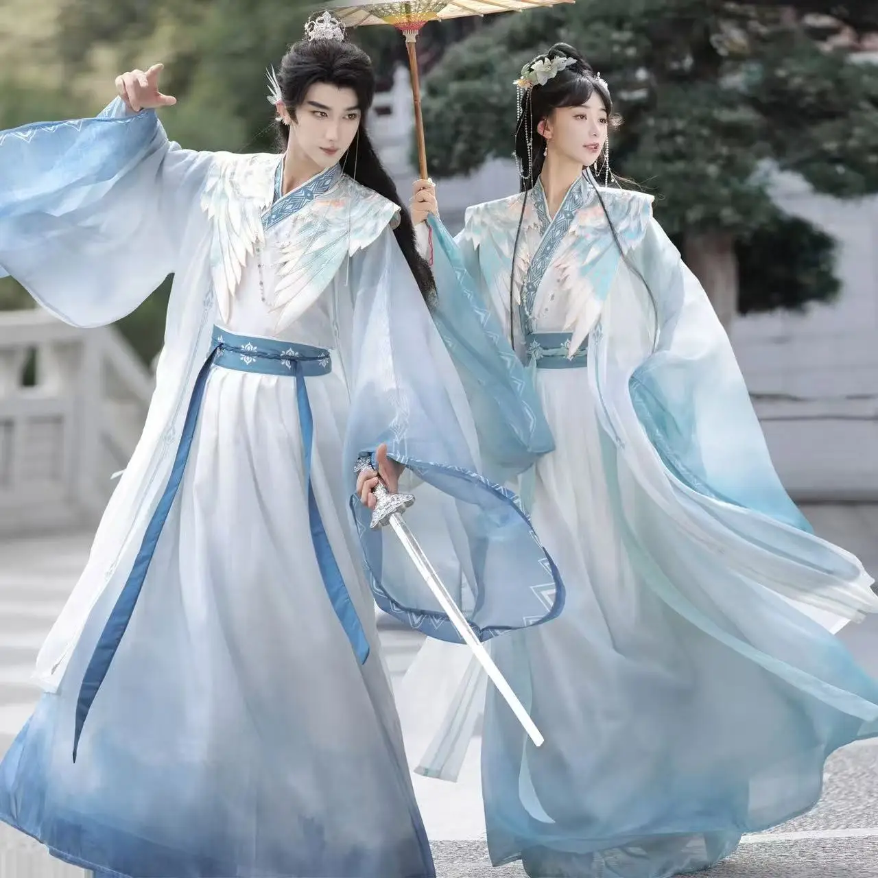 

Original Hanfu Men Women Traditional Chinese Clothing Fairy Martial Clouds Shoulder Suit Halloween Cosplay Costume Long Robe