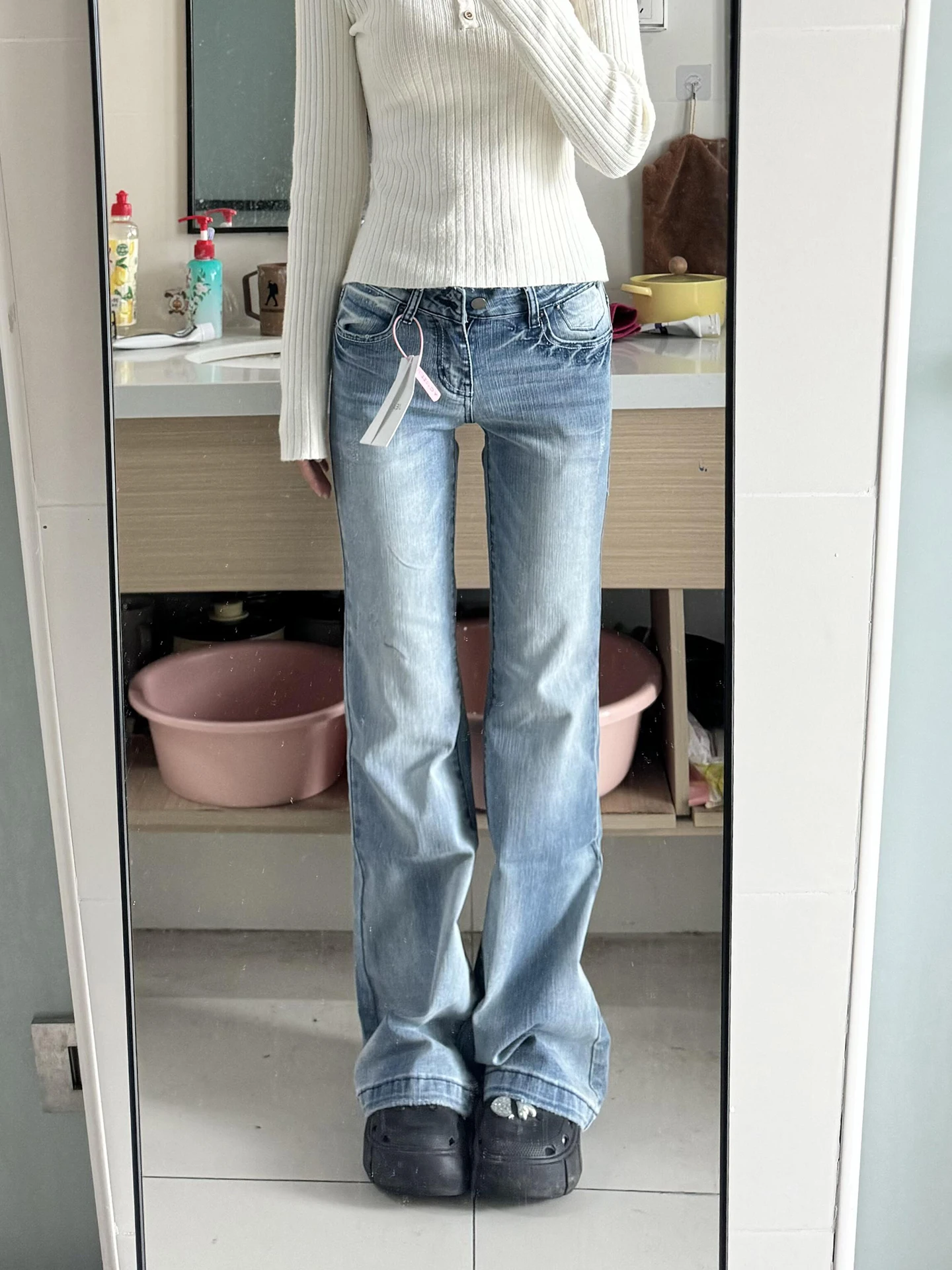 

Retro Low Waist Bell Bot Jeans Women's Autumn Winter New adient Design High Waist Flared Pants Sexy Girl Casual Jeans