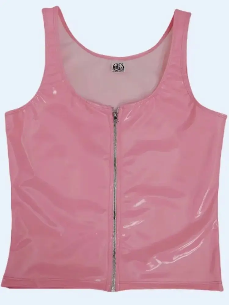S-4XL Wet Look PVC Tank Top Shiny PU Leather Bustier Crop Tops Vest Tights Sleeveless Shirts Sexy Camis Cropped Croptop Clubwear