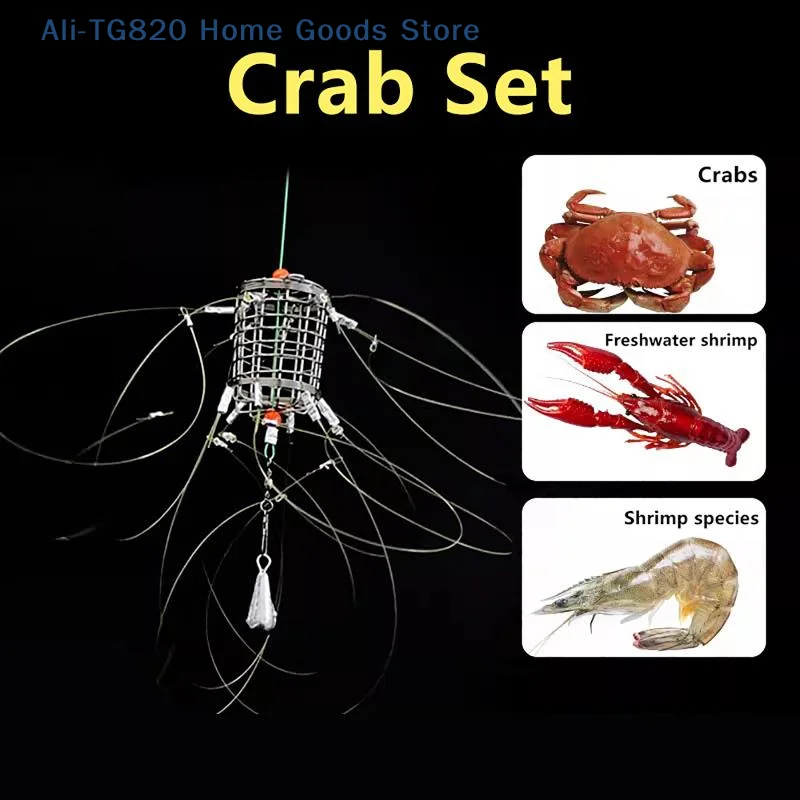 Stainless Steel Crab Catching Tool Steel Wire Fish Cage 8/12 Laps With Lines Crab Fishing Cages Lure Trap Feeder Crab Trap