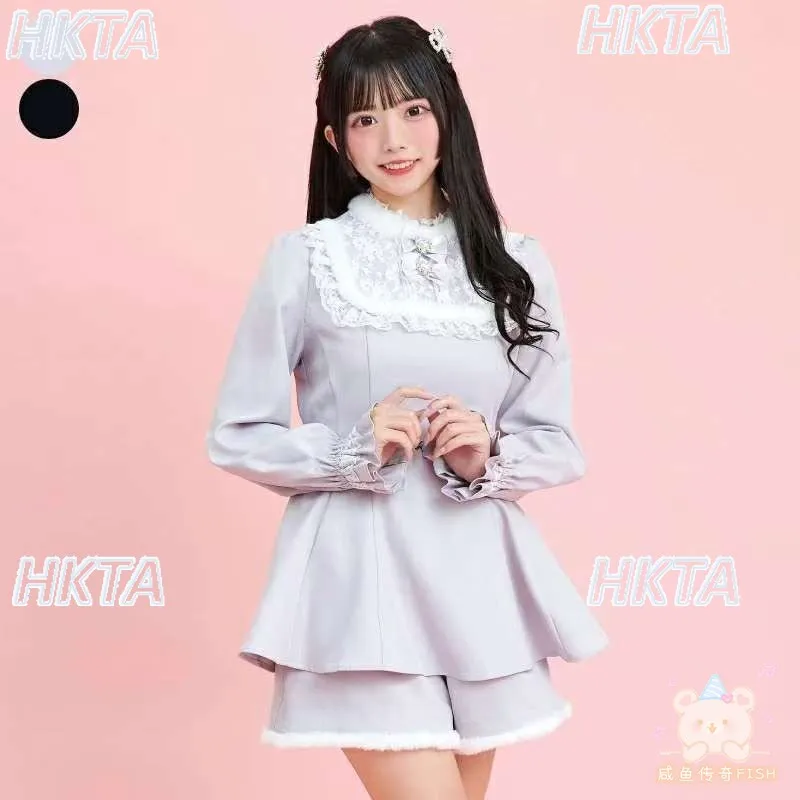 أنتجت الكتلة اليابانية فستان جديد قطعتين مجموعات الحلو ركاب لوليتا الدانتيل خياطة أفخم لطيف لوليتا فستان مجموعة تي شيرتات قصيرة للأطفال النساء