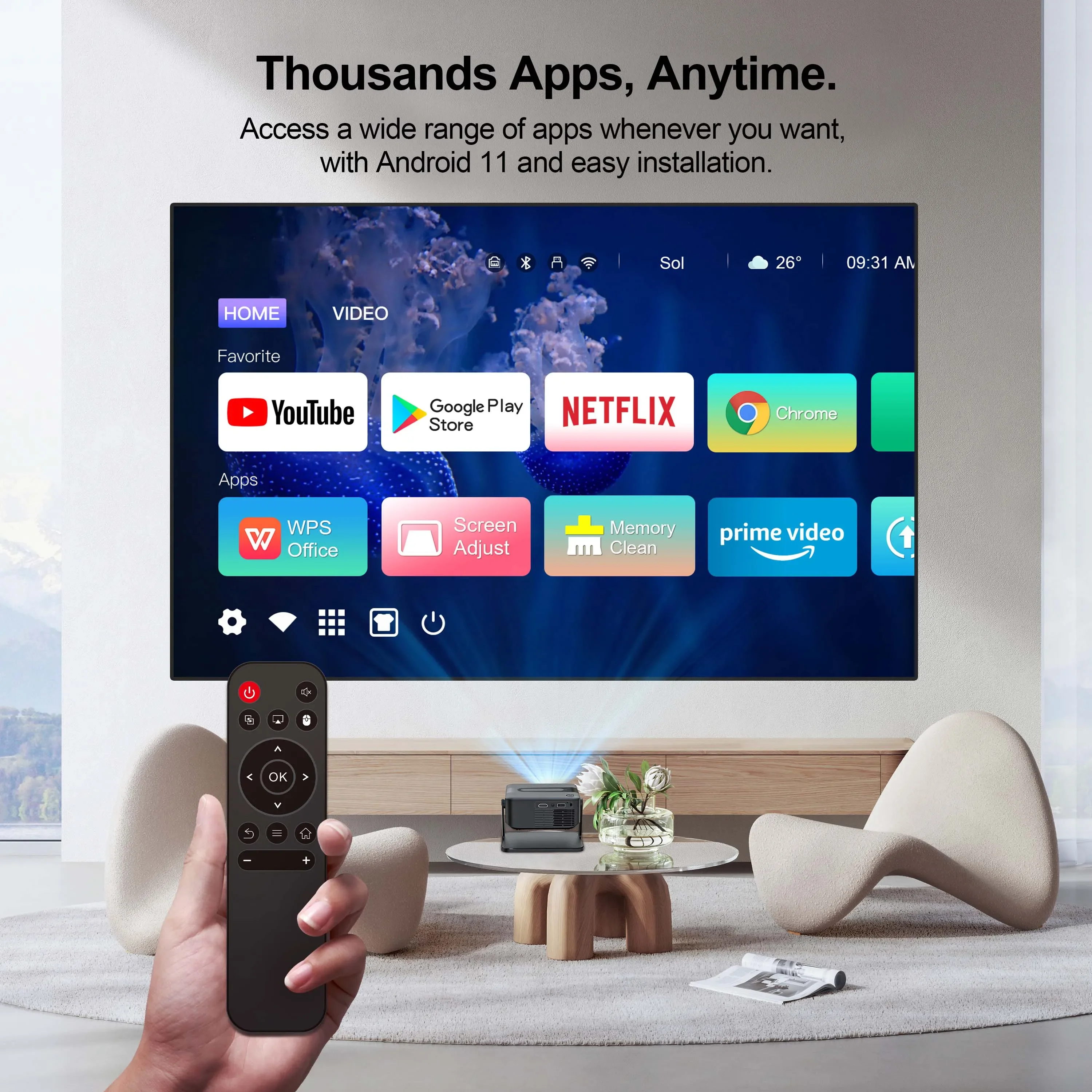 WESOPRO Mini Projector Smart 4K Portable with Wifi 6 Bluetooth 5.0 Android 11 Automatic Keystone for Home Theater Entertainment