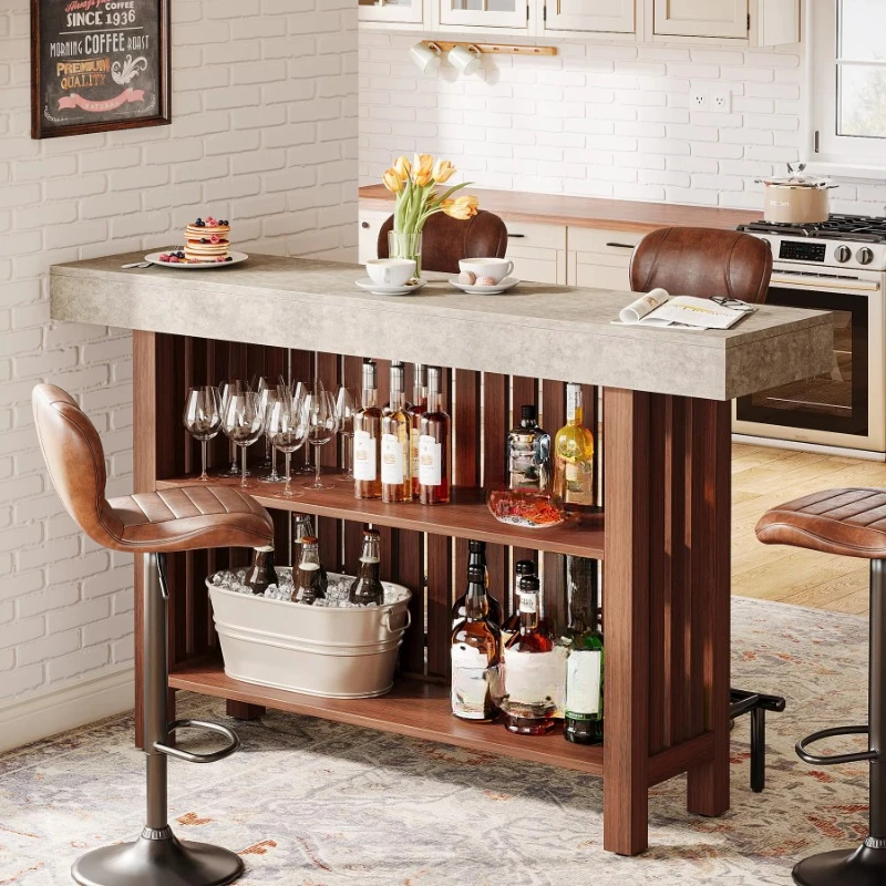 63 Inch Large Farmhouse Hotel Family Bar Unit Modern 2 Floor Bar Footstool Corner Mini Coffee Bar Cabinet Household