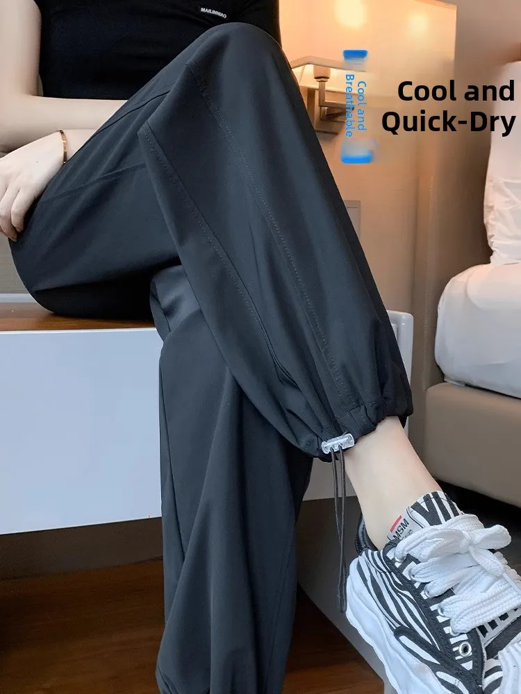 

Женские спортивные брюки из ледяного шелка Qui Dry: летние, новые, тонкие, прямого кроя, повседневные, свободные, легкие, с защитой от солнца