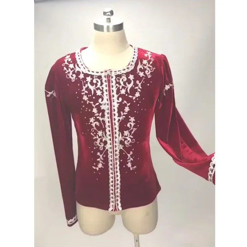 ملابس باليه بأكمام طويلة باللون الأحمر من برينسيز، أزياء رجالية احترافية لعروض مسرح الباليه