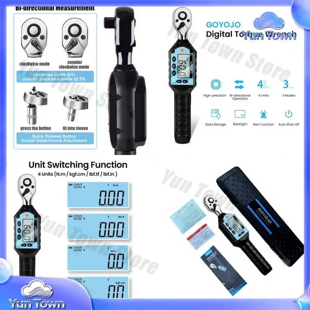 New DIY digital preset torque wrench 1/2 inch 3/8 inch 1/4 inch two-way ratchet head adjustable maintenance tool non-slip