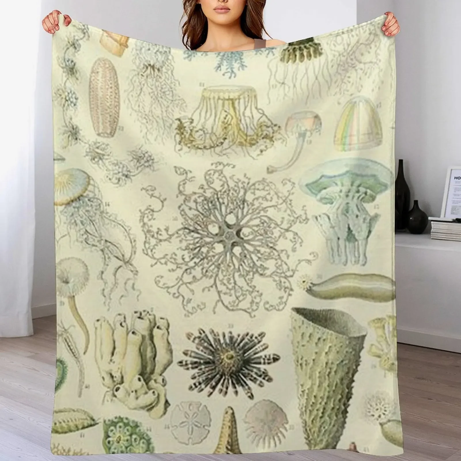 

Oceanography -Oceanographie by Adolphe Millot Throw Blanket Cozy Home Blanket Gift for Christmas Holiday