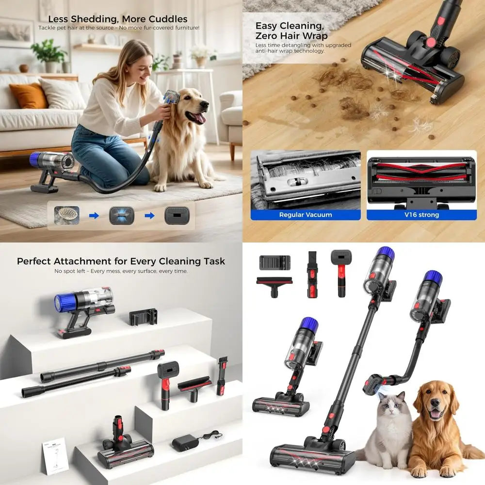 

Pet Hair Stick Vacuum Cleaner, 500W, 50-Minute Runtime, Lightweight, Cordless, Versatile for Hard Floors & Carpets (Gray)