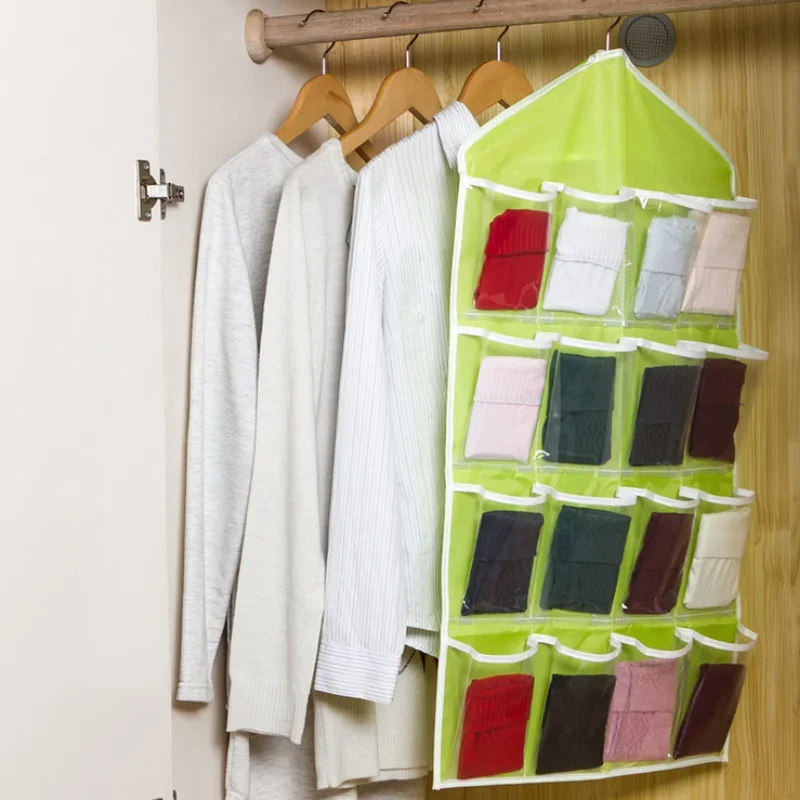 Hot 16 Pockets Wardrobe Pockets Clear Hanging Bag Socks Bra Underwear Stationery Rack Hanger Storage Saving Space Tidy Organizer