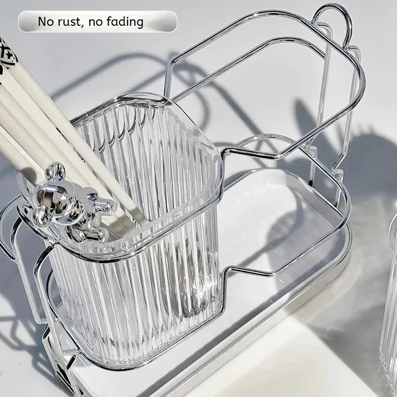 Wall-Mounted Chopstick & Spoon Holder, Stainless Steel Cutlery Organizer, Kitchen Utensil Drying Rack with Draining Base