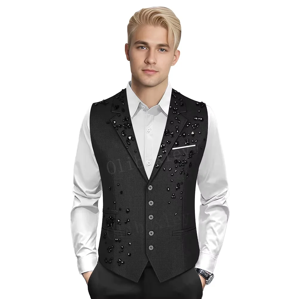 

Olibexley Luxury Men's Suit Vest for Men Slim Fit Formal Business Waistcoat Tuxedo V-Ncek Solid Vest for Wedding Groom