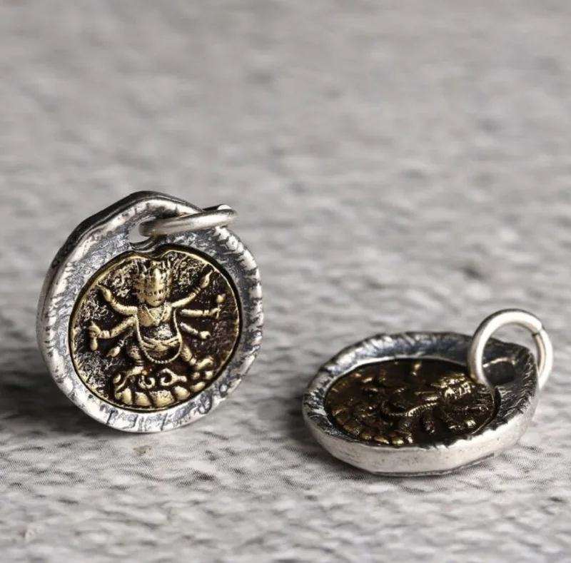 Handmade 925 Silver Tibetan Buddhist Mahakala Charm Sterling Hindusm Buddha Pendant Good Luck Amulet