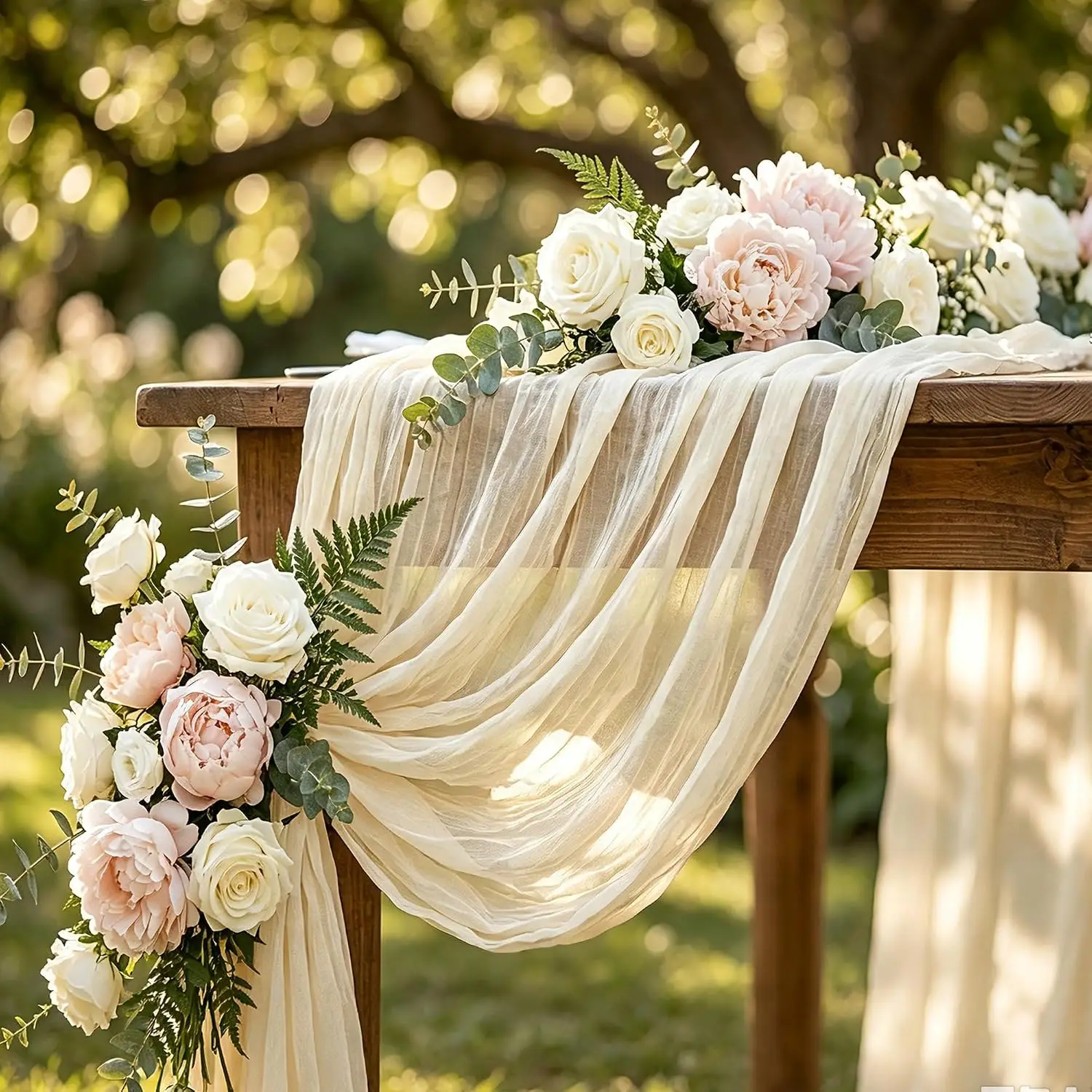 6Pcs Cheese Cloth Table Runner, Boho Rustic Gauze Cheesecloth Table Runners for Christmas Birthday Wedding Holiday Party Decor