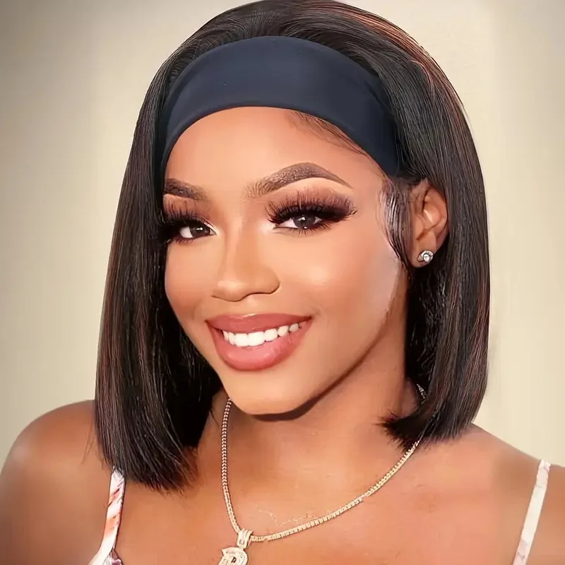 Perruque Bob droite bandeau cheveux humains perruques de cheveux humains droites pour les femmes noires fait à la Machine Remy court Bob perruques de cheveux humains