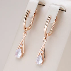 Kienl Trendy 585 Rose Gold Dangle Earrings for Women Geometry Natural Zircon English Earrings Vintage Wedding Daily Jewelry 2023