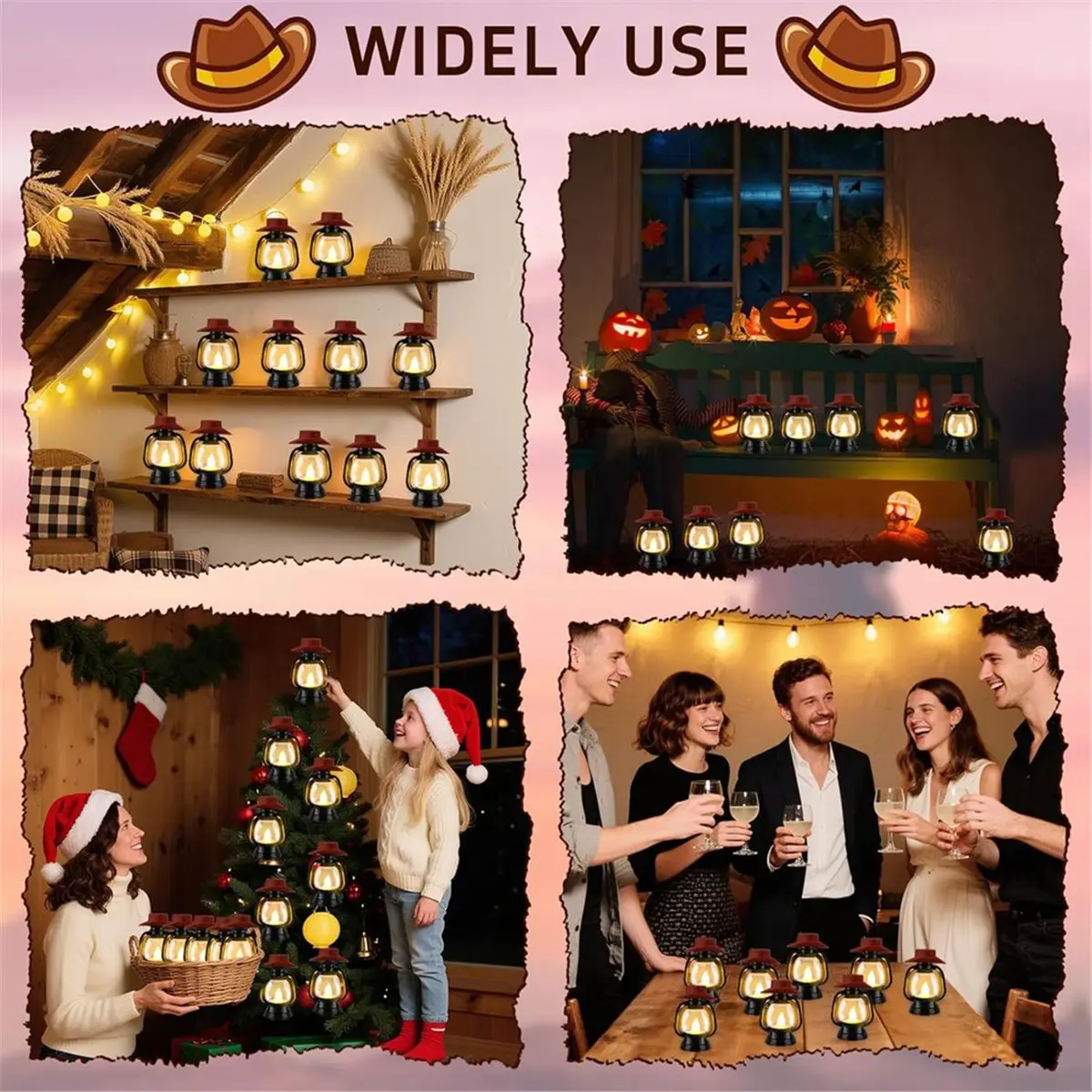 

60 Pieces Western Theme Party Centerpiece Cowboy Party Decor with Lantern Cowboy Hat Boot for Western Birthday Wedding