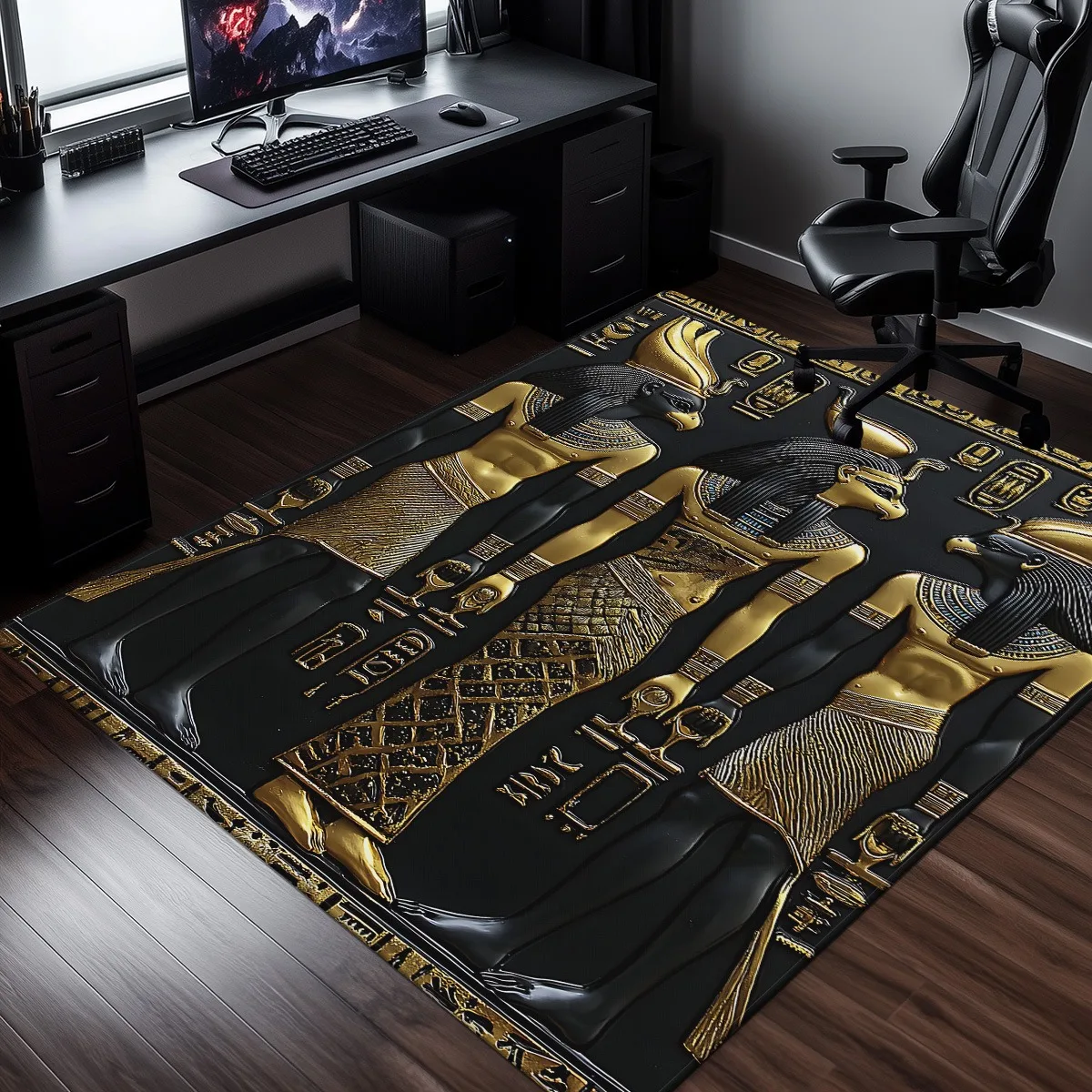 

Egyptian Pharaoh Gold Black Crystal Velvet Rug for Living Room Ancient History Theme Anti Slip Floor Mat Egyptian Decor Carpet