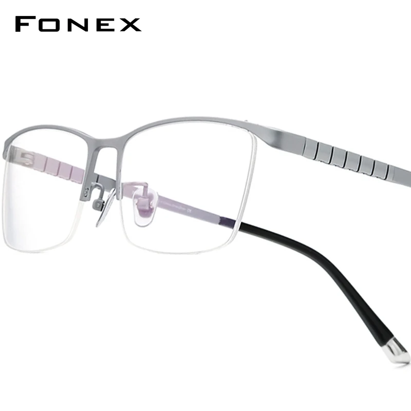 

FONEX Pure Titanium Glasses Frame Men New Brand Design Square Eyewear Half-Rim Semi-Rimless Japanese Ultralight Eyeglasses 85640