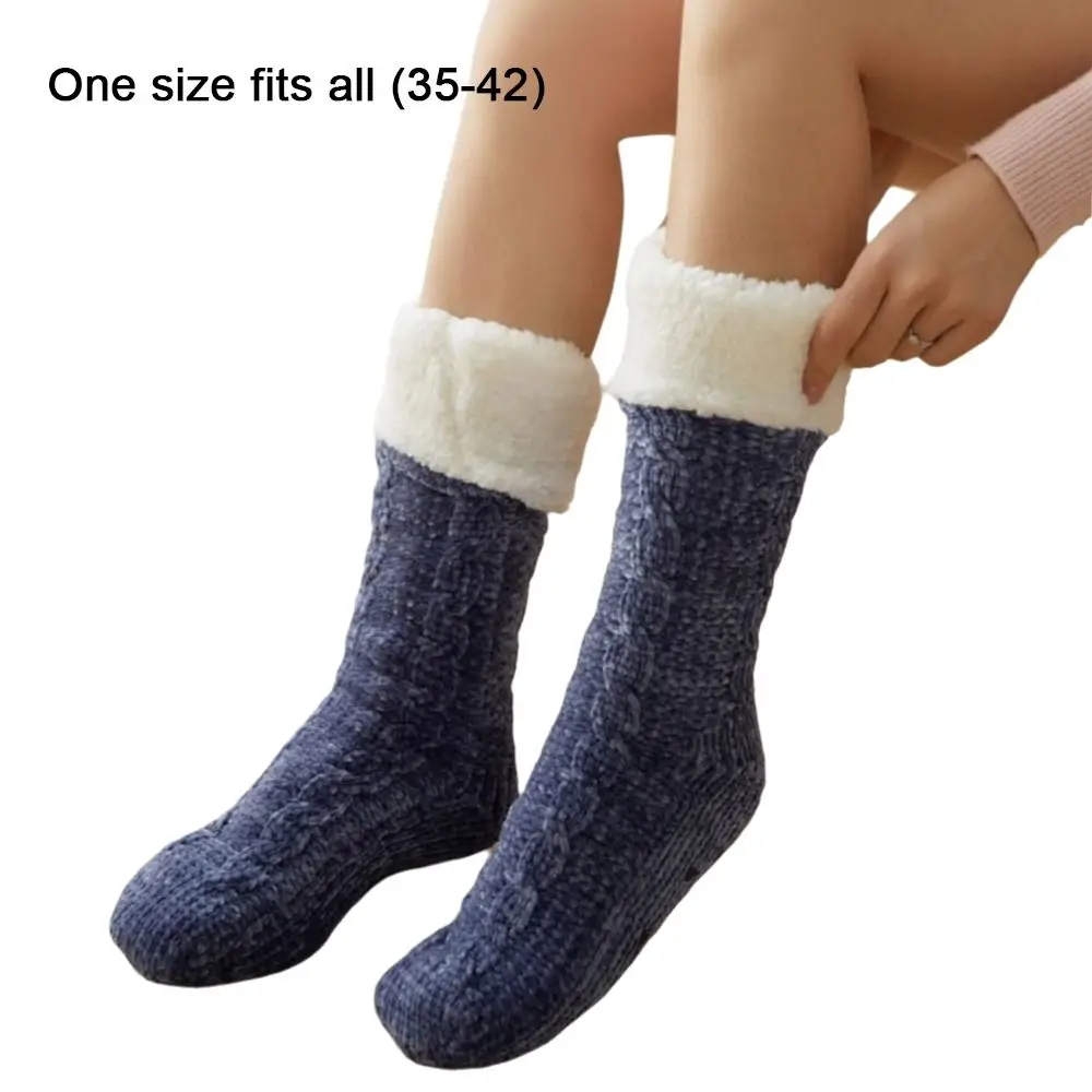 Home Slippers Thickened Thermal Cashmere Socks Velvet Solid Color Sleep Socks Woven Warm Boots Socks Indoor Activities