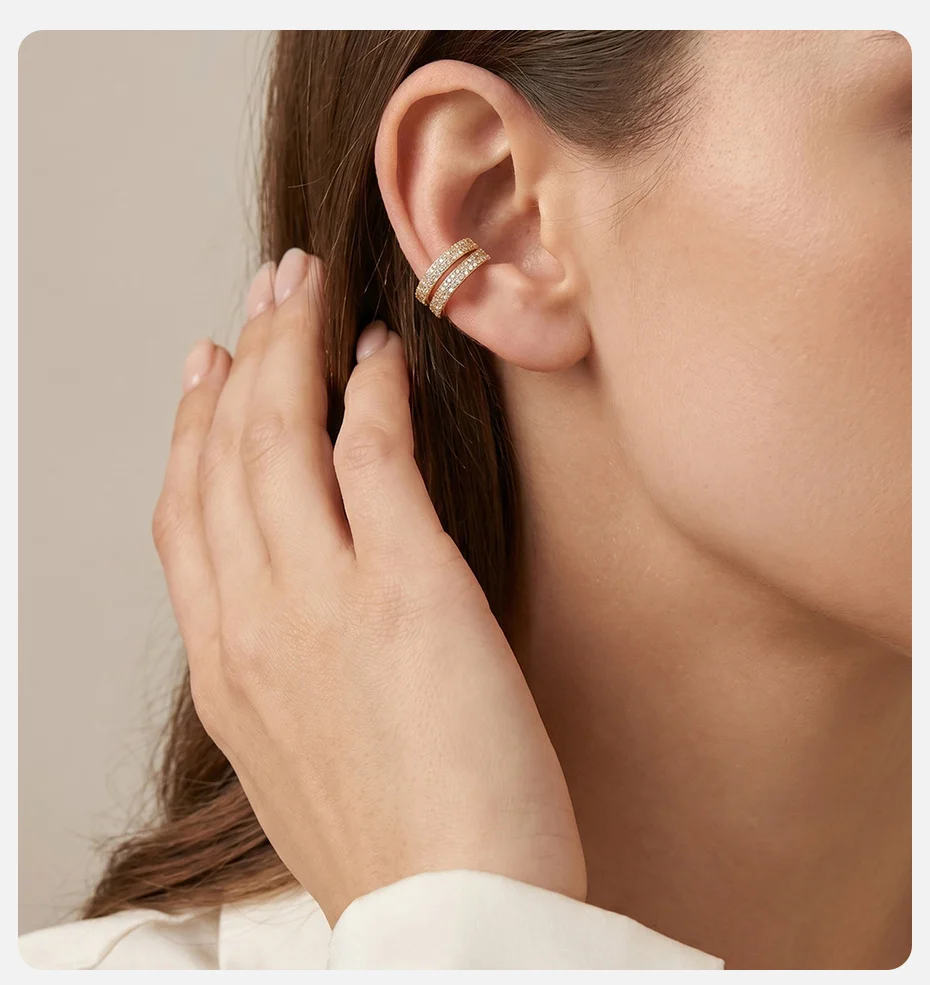 Vnox Clip-On-Ohrringe mit mehrschichtigen Kristallen für Damen, vergoldete Zirkonia-Ohrringe in C-Form, hypoallergen, nicht durchdringender Schmuck – Detail 2