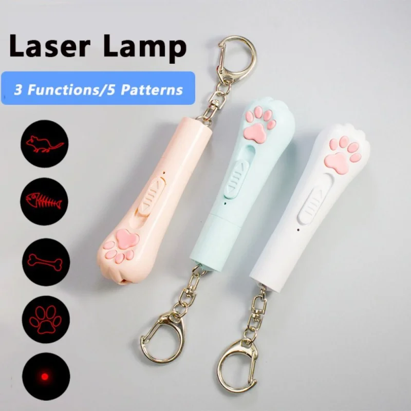 

USB Rechargeable Cat Teasing Stick Cat Claw Shape Switchable Pattern Cat Teasing Pen with Keychain Laser Lamp Cat Toy Cat Play
