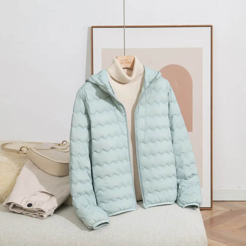 الخريف الشتاء المرأة عارضة خفيفة الوزن أسفل سترة قصيرة الأبيض بطة أسفل معطف المألوف تنوعا مقنعين أبلى #3