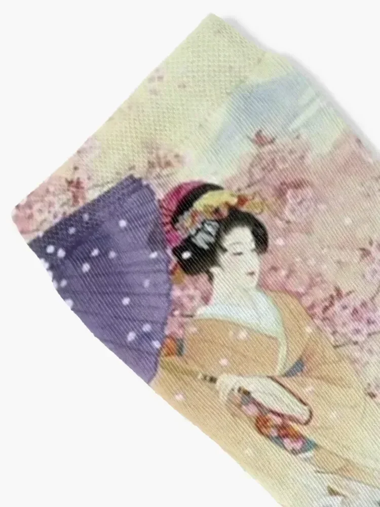 امرأة يابانية جميلة مع مظلة وأزهار الكرز الوردي الجوارب الجمالية الشتاء الهيب هوب مخصص الرياضة الفتاة الجوارب الرجال #2