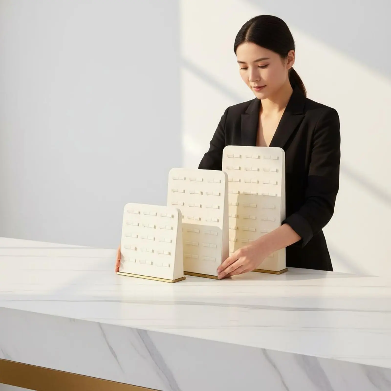 

Подставка-держатель из микрофибры для украшений: минималистичный дизайн, для демонстрации серег и браслетов на прилавке