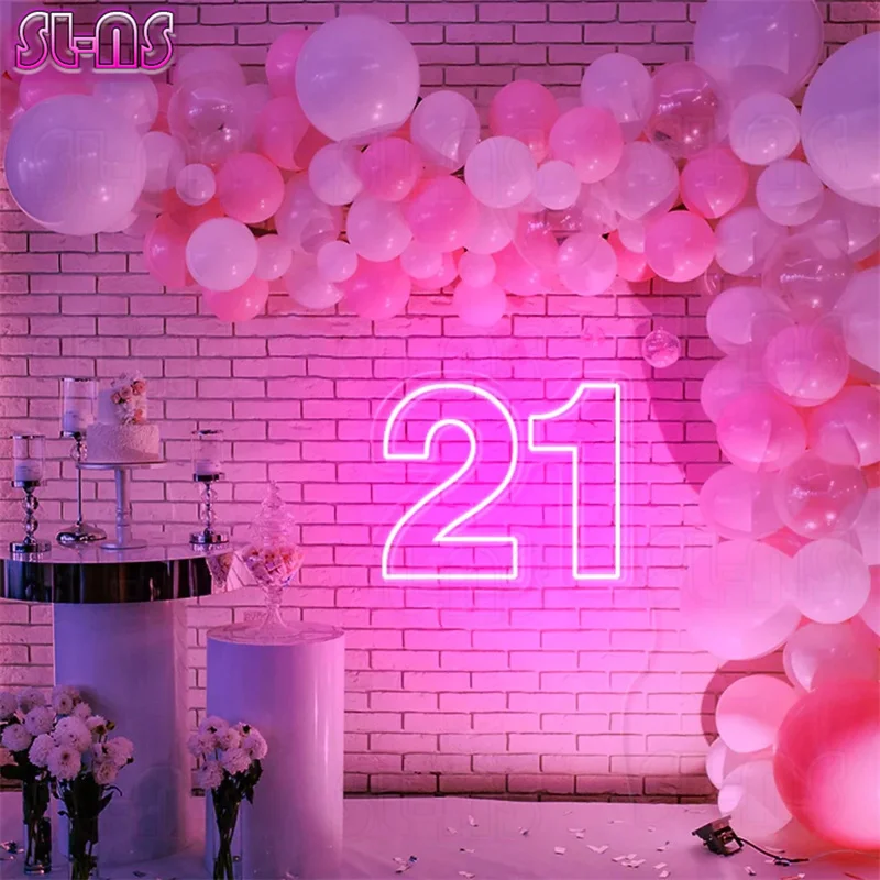 21st Twenty One Birthday Decor,Custom Neon Sign,Number LED Light,Birthday Party Event Decor,Garden Yard Home Room Wall Decor,Bir