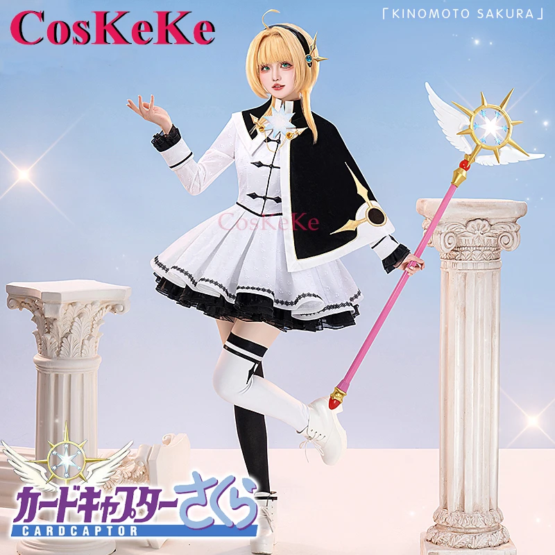 CosKeKe Kinomoto Sakura Cosplay Anime Cardcaptor Sakura Costume Black And White Cover Formal Dress Halloween Role Play Clothing