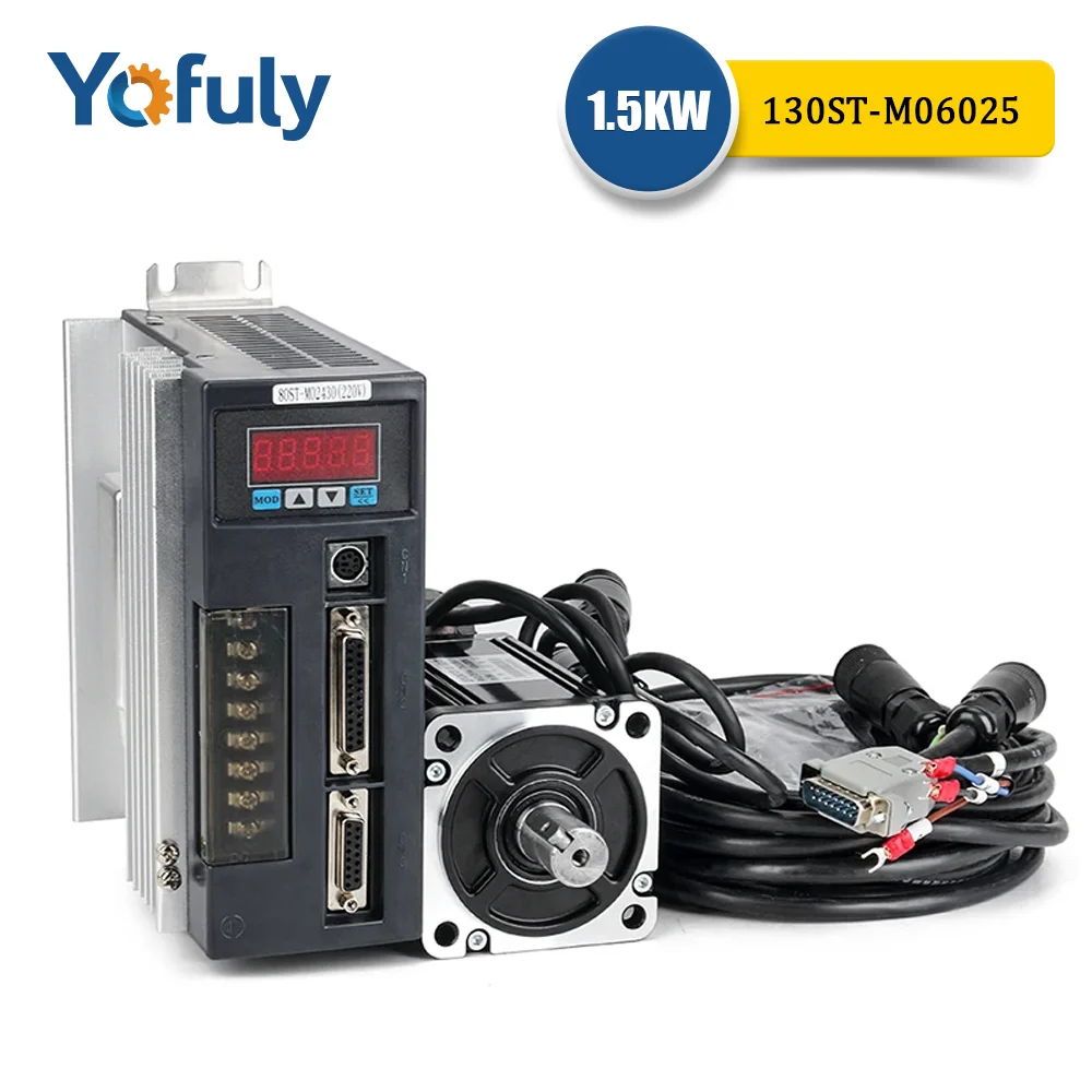 

Yofuly 1.5KW Servo Motor 130ST-M06025 6N.M AC Motor + Driver + 3 Meter Cable for CNC Server System Motor Kits