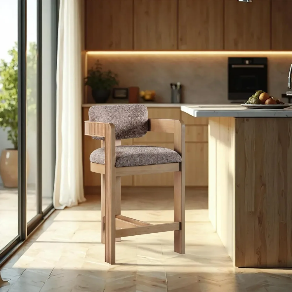 مقعد مجموعة آرت ديكو ستايل ساشا مصنوع من قماش الكتان البني الغني مع نسيج بلونين وخشب صلب