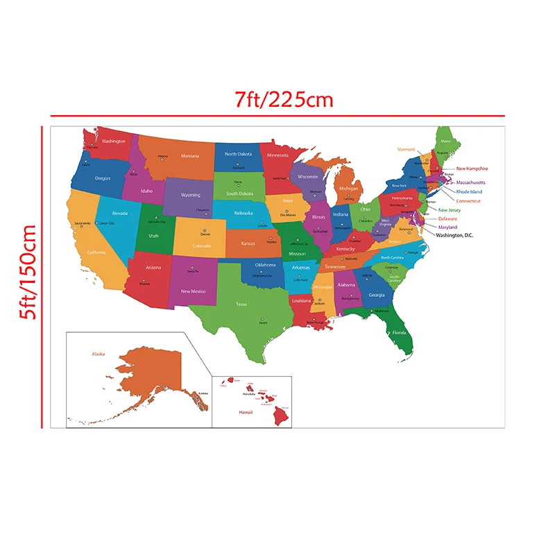 Map of The United State 225*150cm Large Posters Non-woven Canvas Painting Wall Art Prints School Supplies Room Home Decoration