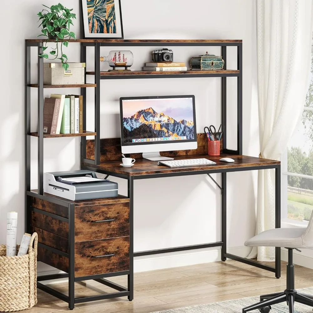 55 Inch Computer Desk with 2 Drawers and Storage Shelves,  Study WritingTable Laptop Workst Gaming Ation for Home Office