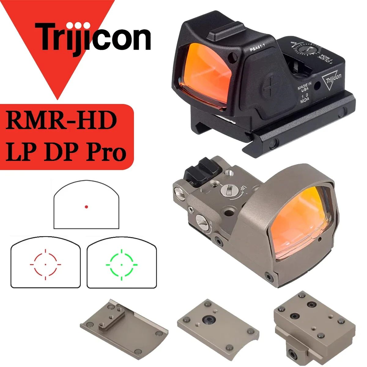 Tactical Trijicon RMR-HD LP DP Pro 2.5 MOA MOS Glock Green Red Dot Sight Reflex Red Dot Scope Tactical Pistol Scope Glock17 19