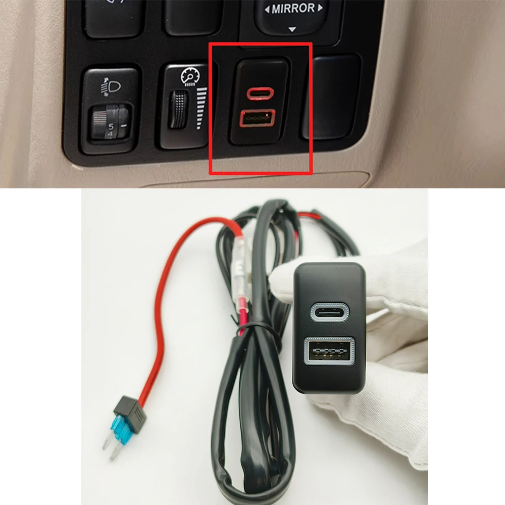 Auto Charger Car Quick Charger TYPE-C PD QC3.0 USB Fast Charging Interface Socket Use for Toyota Old FJ Cruiser Prado LC120