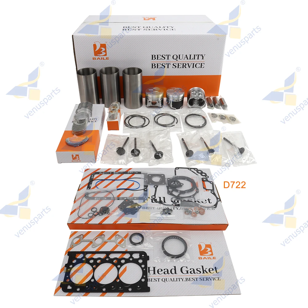 

For Kubota D722 Overhaul Rebuild Kit Piston Rings Cylinder Liner Full Gasket Set Engine Parts 16851-21114 67*1.5HK+1.5+3mm